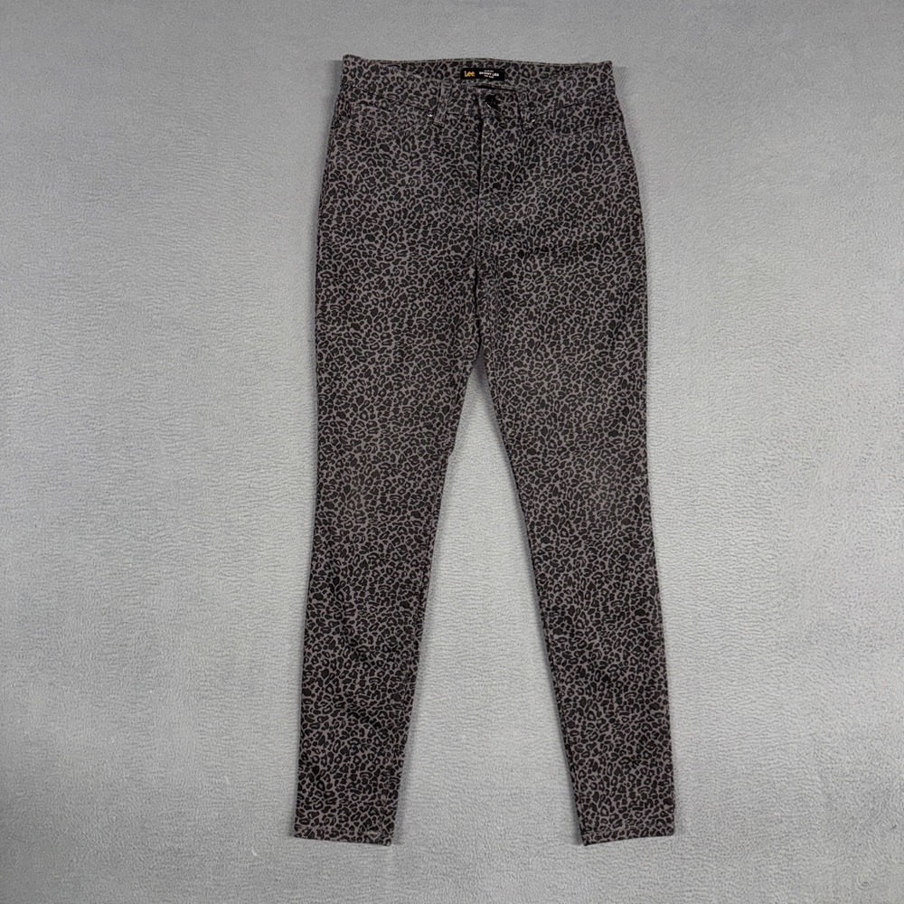 Lee Jeans Womens 2 Grey Leopard Slim Fit Skinny Leg Mid Rise Sculpting Denim